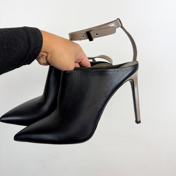 Vince Armon Ankle Strap Mule Pointed Toe Stiletto Heel Black Gray - 9.5 41 - Picture 4 of 9